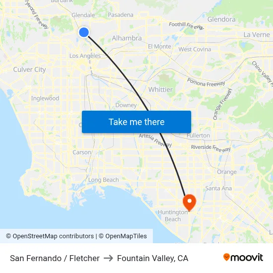 San Fernando / Fletcher to Fountain Valley, CA map