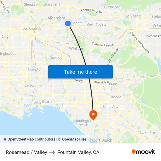 Rosemead / Valley to Fountain Valley, CA map