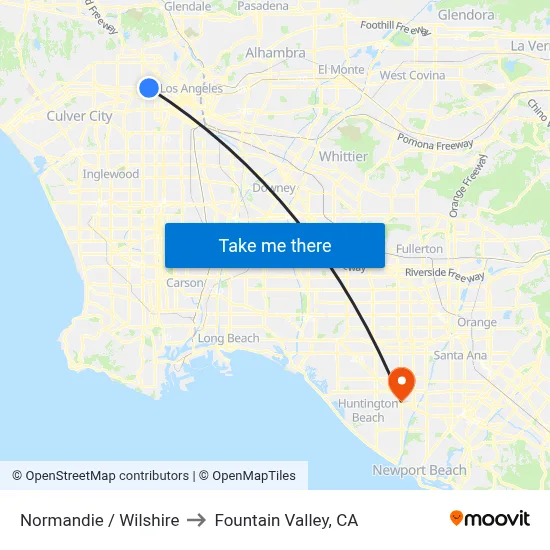 Normandie / Wilshire to Fountain Valley, CA map