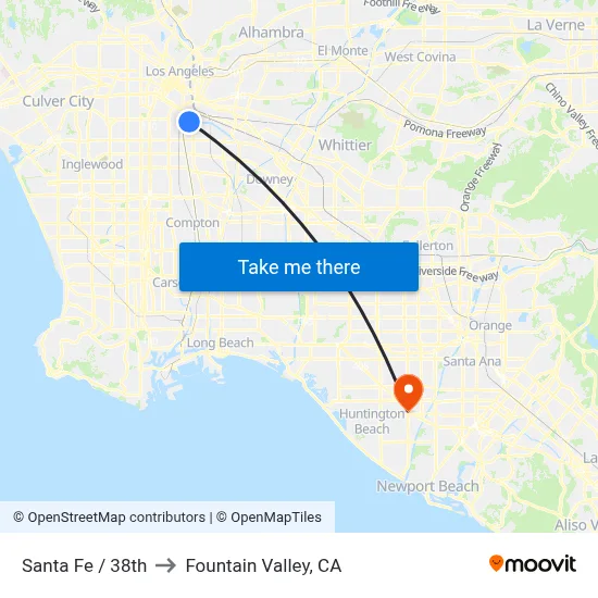 Santa Fe / 38th to Fountain Valley, CA map