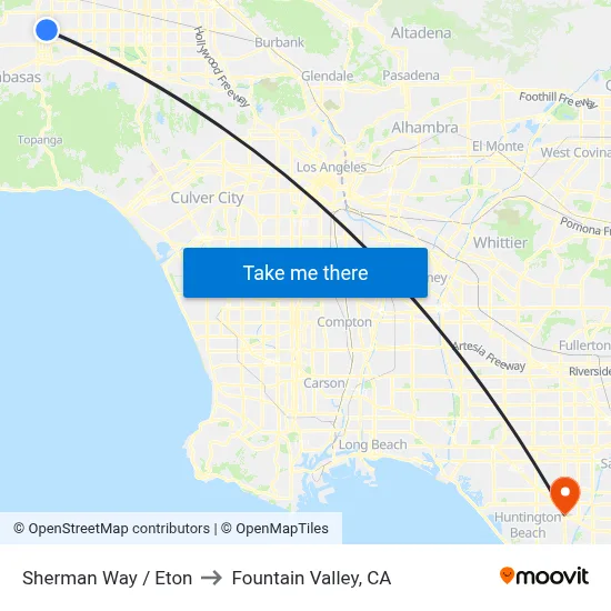 Sherman Way / Eton to Fountain Valley, CA map