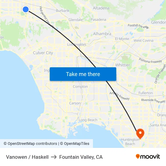 Vanowen / Haskell to Fountain Valley, CA map