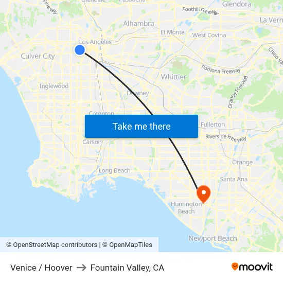 Venice / Hoover to Fountain Valley, CA map