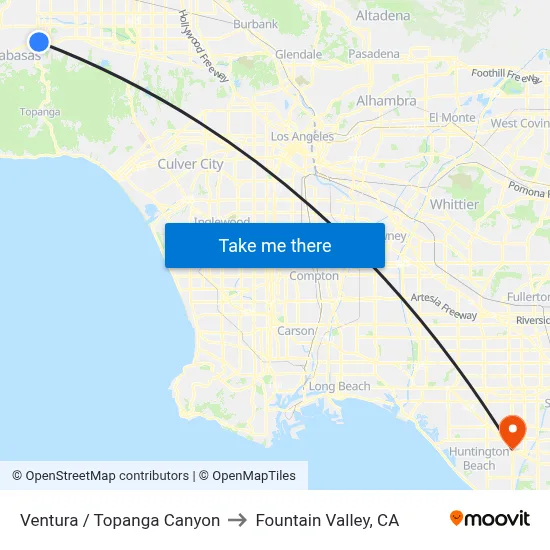 Ventura / Topanga Canyon to Fountain Valley, CA map