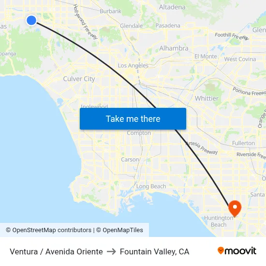 Ventura / Avenida Oriente to Fountain Valley, CA map