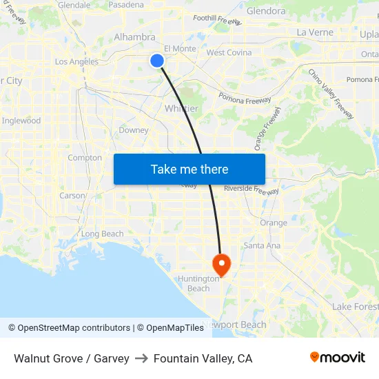 Walnut Grove / Garvey to Fountain Valley, CA map