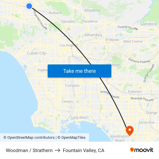 Woodman / Strathern to Fountain Valley, CA map