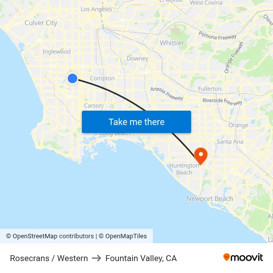 Rosecrans / Western to Fountain Valley, CA map