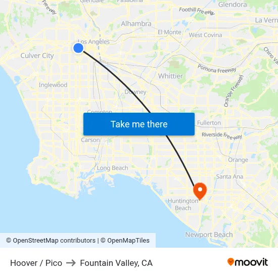 Hoover / Pico to Fountain Valley, CA map