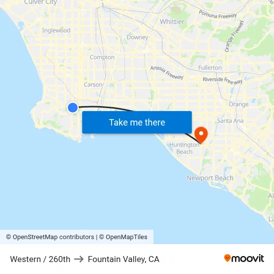 Western / 260th to Fountain Valley, CA map