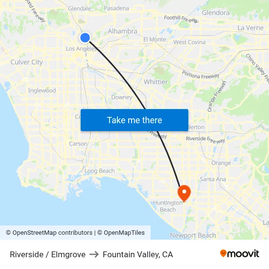 Riverside / Elmgrove to Fountain Valley, CA map