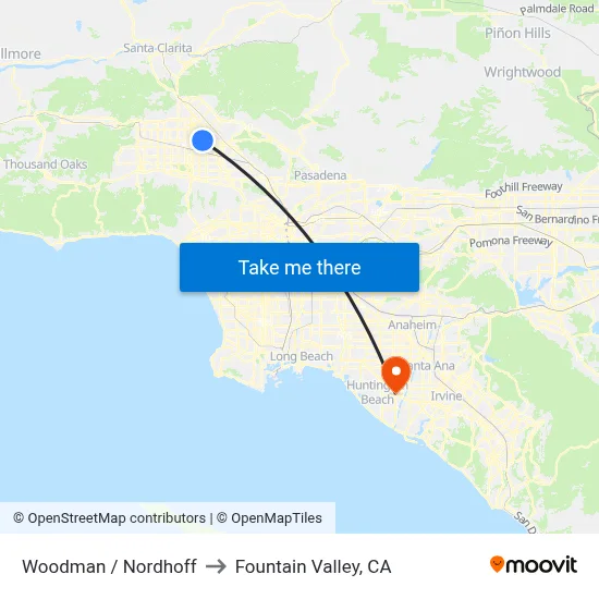 Woodman / Nordhoff to Fountain Valley, CA map