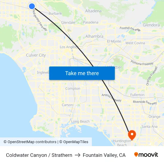 Coldwater Canyon / Strathern to Fountain Valley, CA map