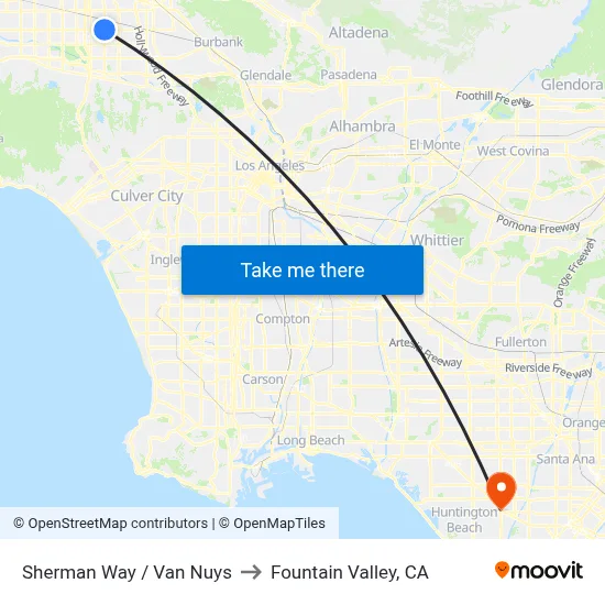 Sherman Way / Van Nuys to Fountain Valley, CA map