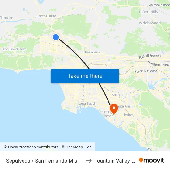 Sepulveda / San Fernando Mission to Fountain Valley, CA map