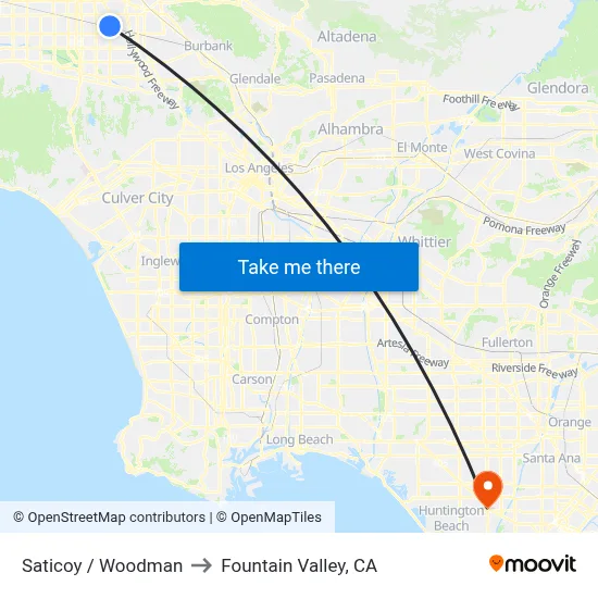 Saticoy / Woodman to Fountain Valley, CA map
