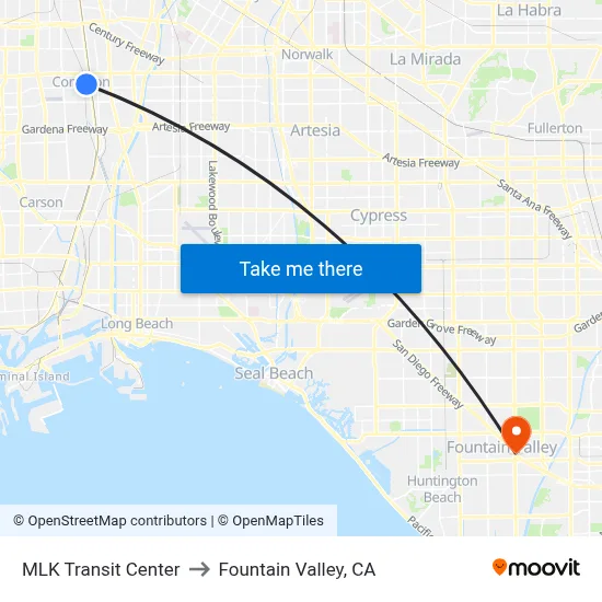 MLK Transit Center to Fountain Valley, CA map