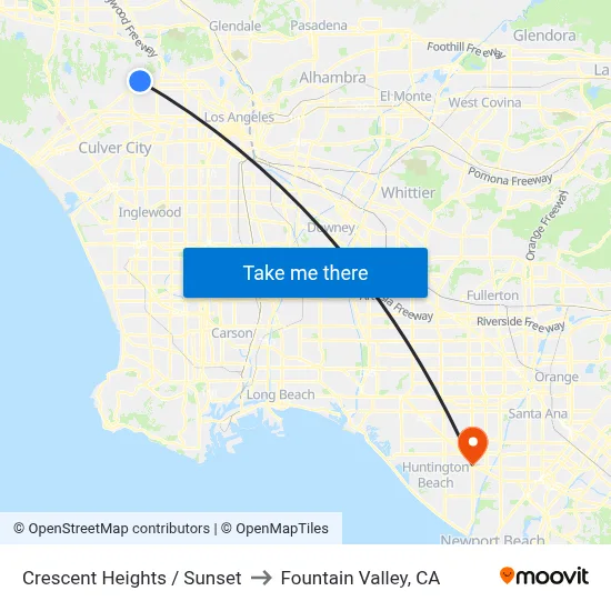 Crescent Heights / Sunset to Fountain Valley, CA map