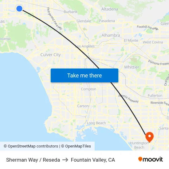Sherman Way / Reseda to Fountain Valley, CA map