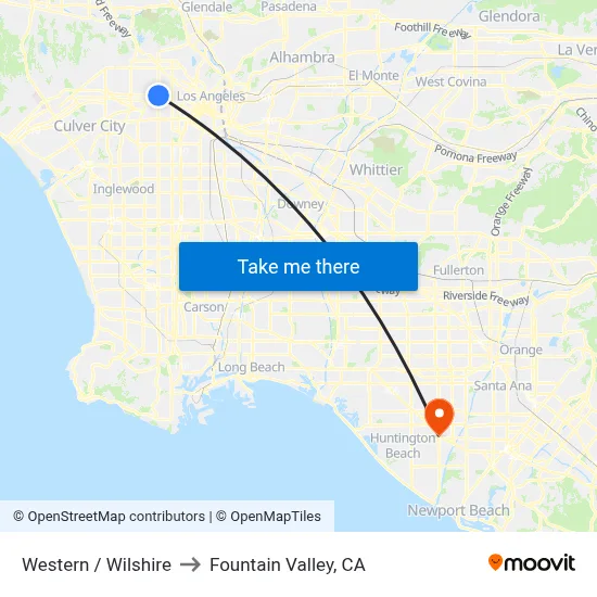 Western / Wilshire to Fountain Valley, CA map