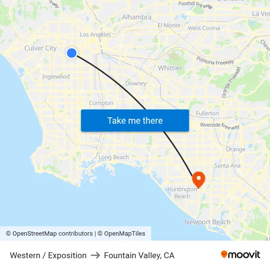 Western / Exposition to Fountain Valley, CA map