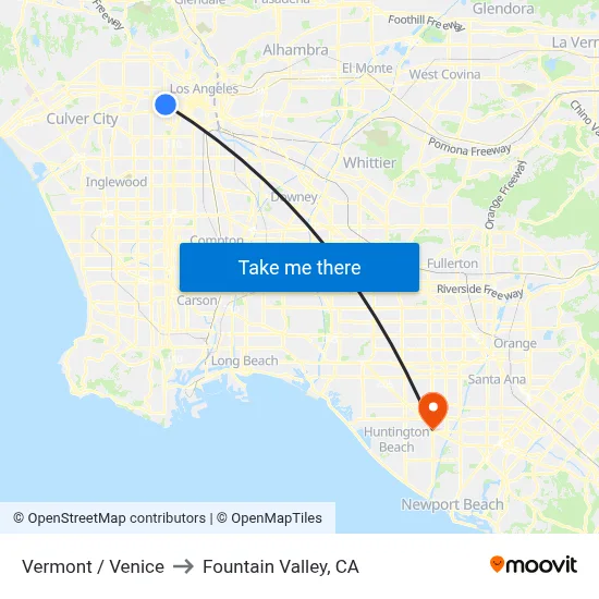 Vermont / Venice to Fountain Valley, CA map