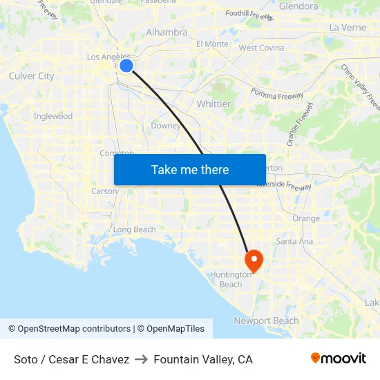 Soto / Cesar E Chavez to Fountain Valley, CA map
