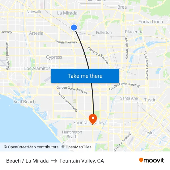 Beach / La Mirada to Fountain Valley, CA map