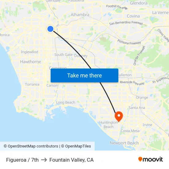 Figueroa / 7th to Fountain Valley, CA map