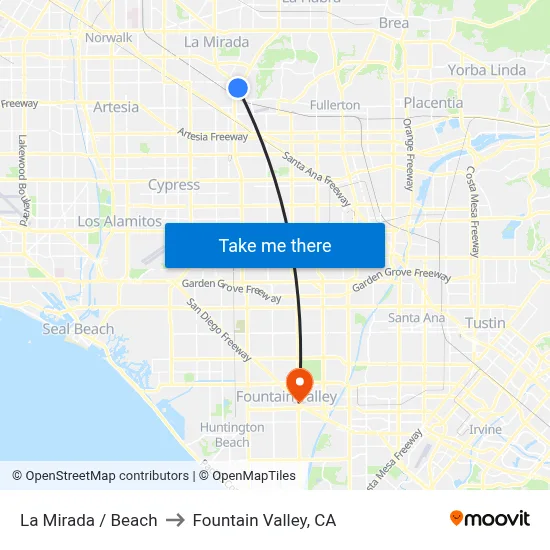 La Mirada / Beach to Fountain Valley, CA map