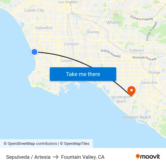 Sepulveda / Artesia to Fountain Valley, CA map