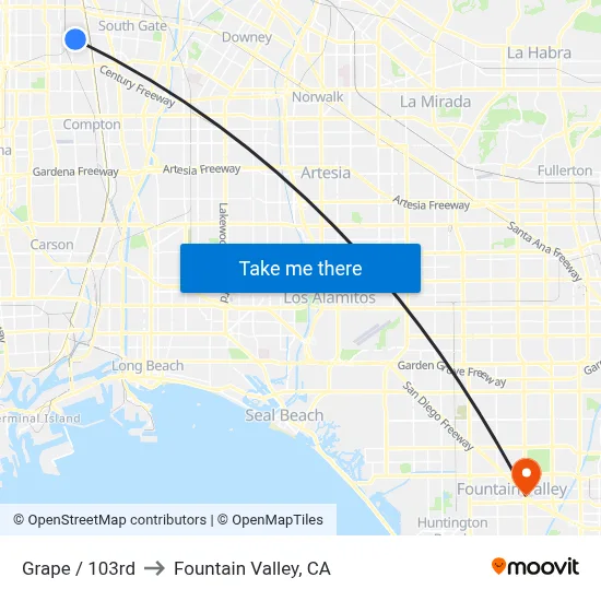 Grape / 103rd to Fountain Valley, CA map