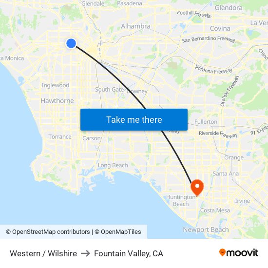 Western / Wilshire to Fountain Valley, CA map