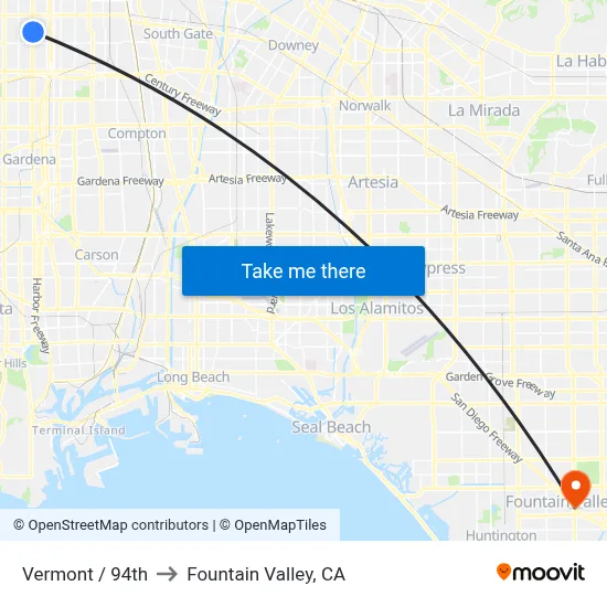 Vermont / 94th to Fountain Valley, CA map