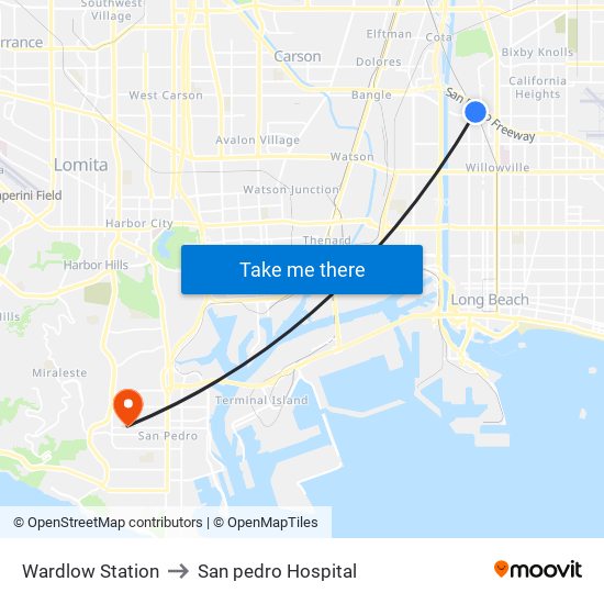 Wardlow Station to San pedro Hospital map