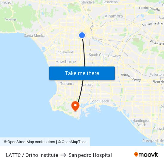 LATTC / Ortho Institute to San pedro Hospital map