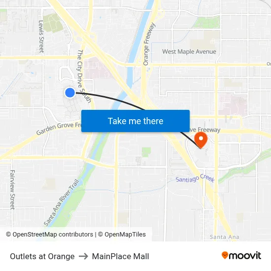 Outlets At Orange to MainPlace Mall map