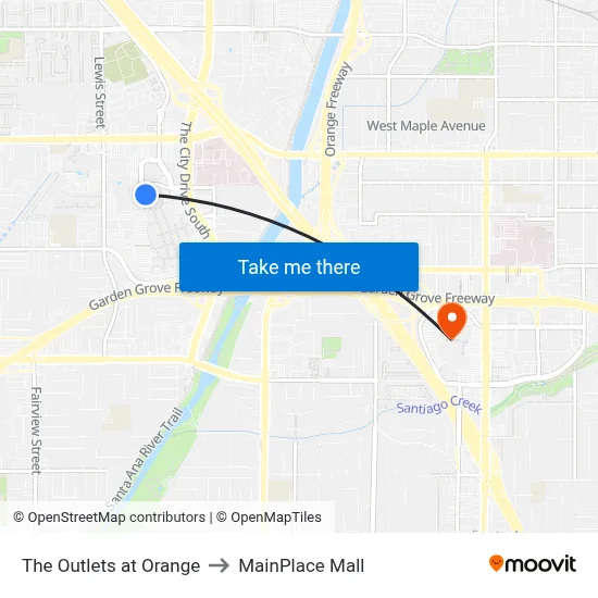 The Outlets at Orange to MainPlace Mall map