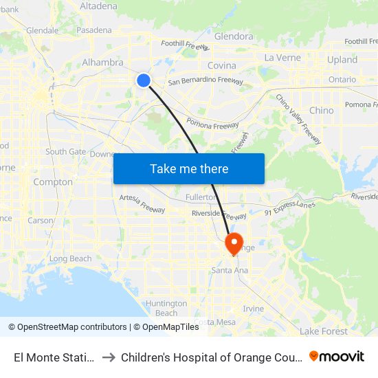 El Monte Station to Children's Hospital of Orange County map