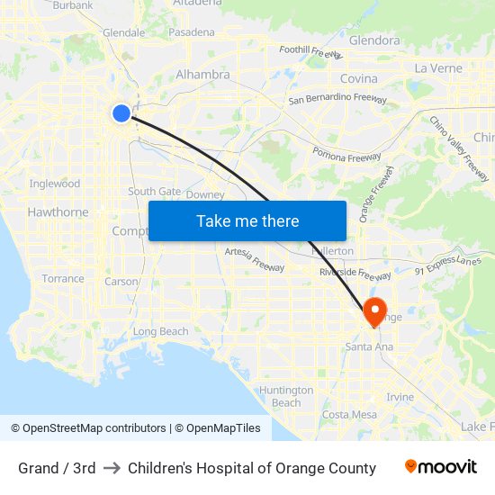 Grand / 3rd to Children's Hospital of Orange County map