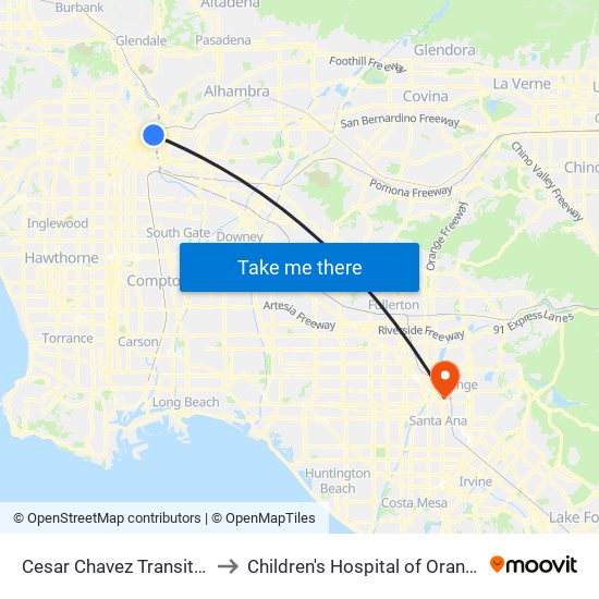 Cesar Chavez Transit Pavilion to Children's Hospital of Orange County map