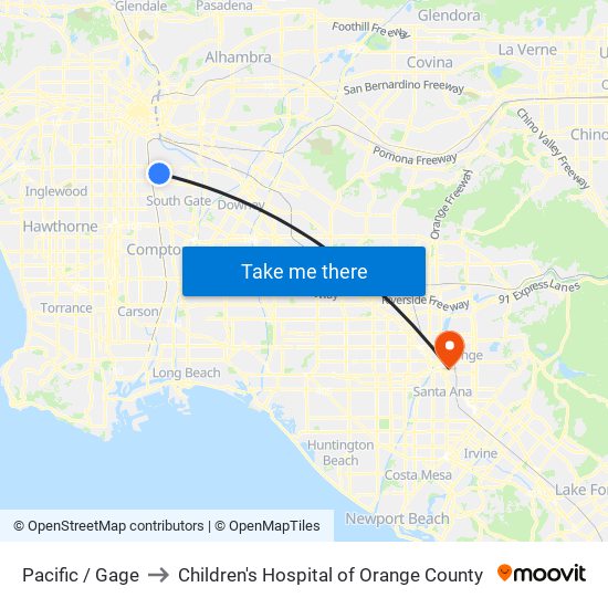 Pacific / Gage to Children's Hospital of Orange County map