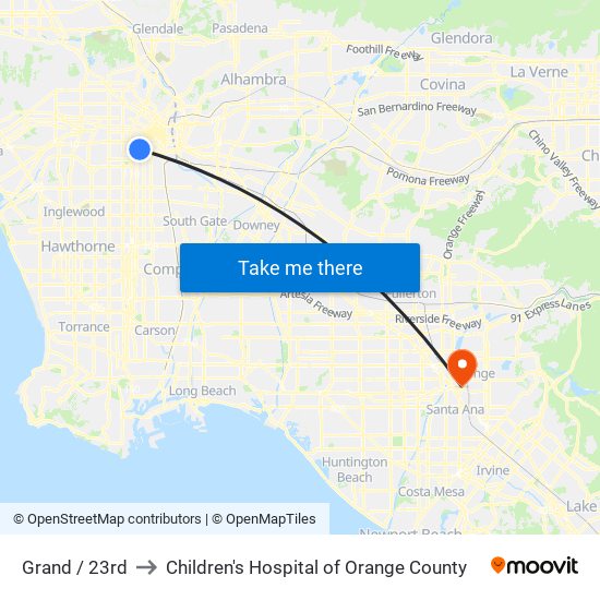 Grand / 23rd to Children's Hospital of Orange County map