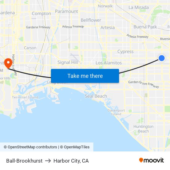 Ball-Brookhurst to Harbor City, CA map