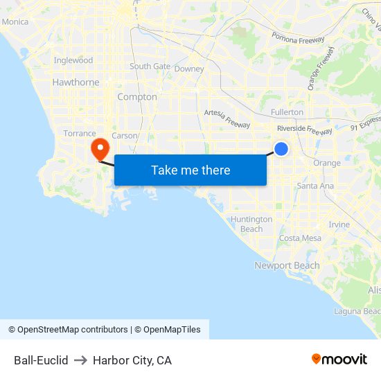 Ball-Euclid to Harbor City, CA map