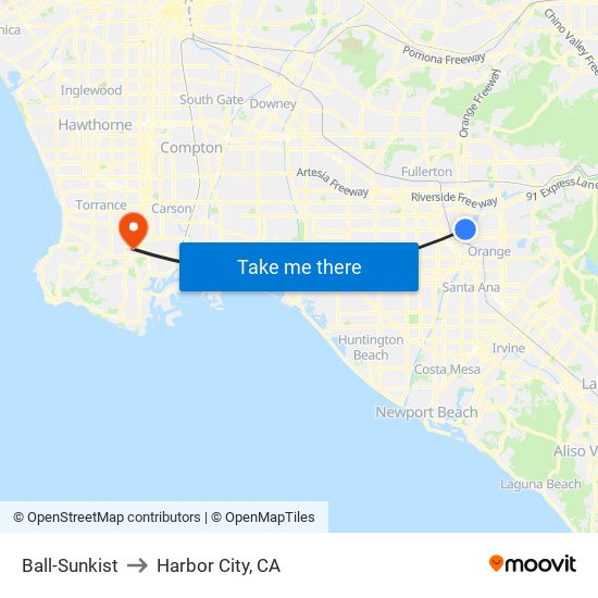 Ball-Sunkist to Harbor City, CA map