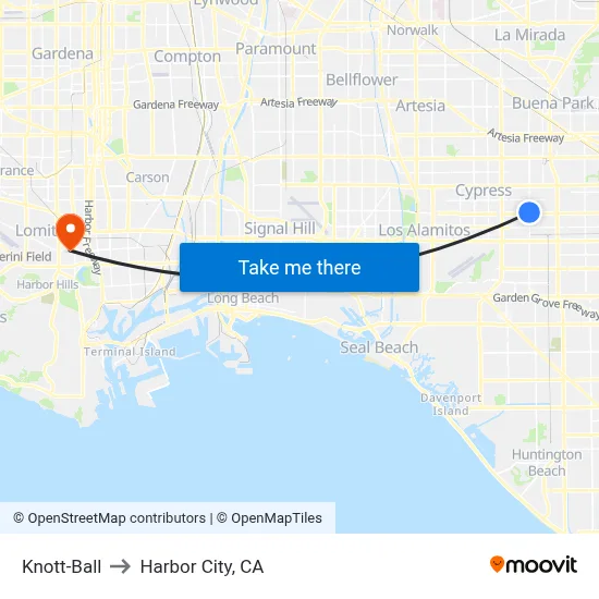 Knott-Ball to Harbor City, CA map
