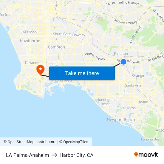 LA Palma-Anaheim to Harbor City, CA map