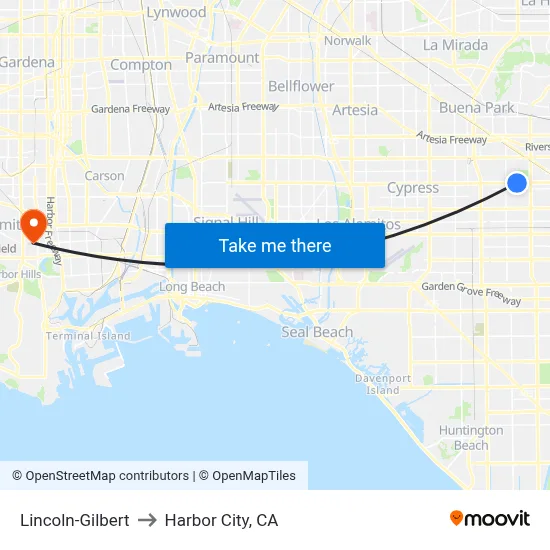Lincoln-Gilbert to Harbor City, CA map