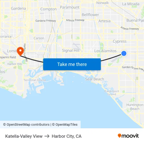 Katella-Valley View to Harbor City, CA map